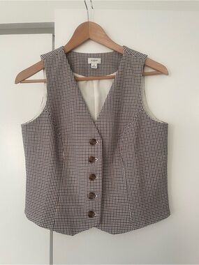 J. Crew Brown and Cream Checked Button Front Vest